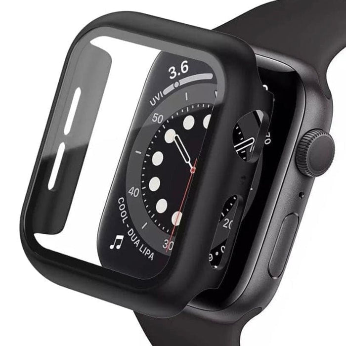 Black protective case for 1st gen Apple Watch 38mm, designed to safeguard and enhance the smartwatch's appearance.