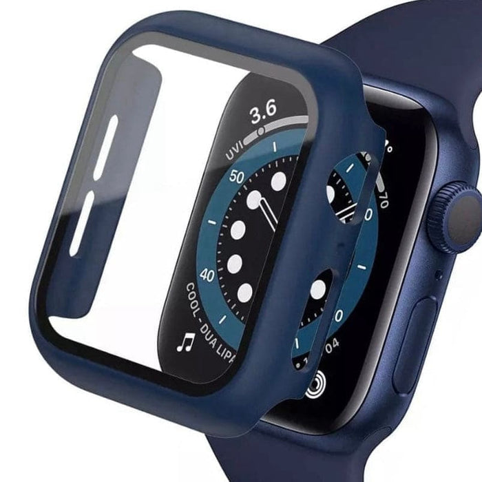 Navy protective case for Apple Watch Series 2 42mm, made by That Watch Shop, showing the case fitted around the watch face.