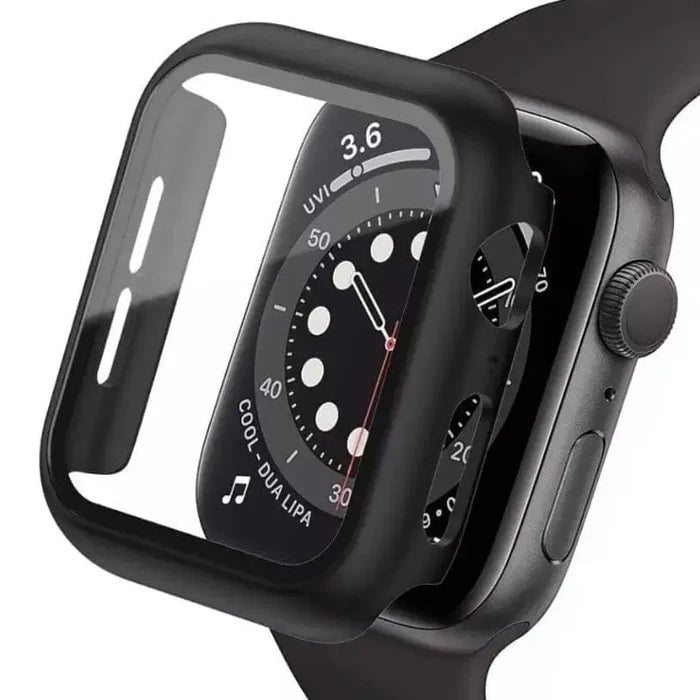 Black Habicare protective case for Apple Watch Series 3 38mm, showing a close-up of the durable watch cover.