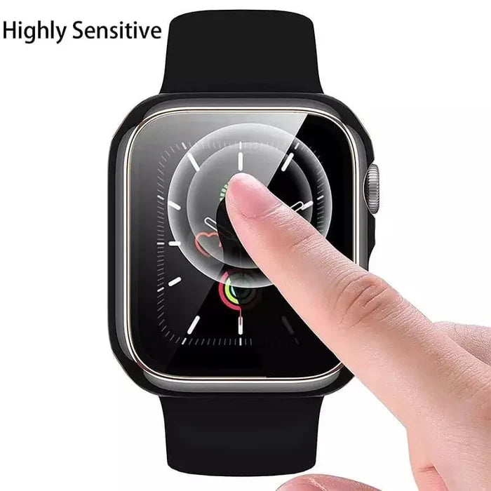 Black Habicare protective case for Apple Watch Series 7 (41mm), made of durable material, fits snugly around the watch.