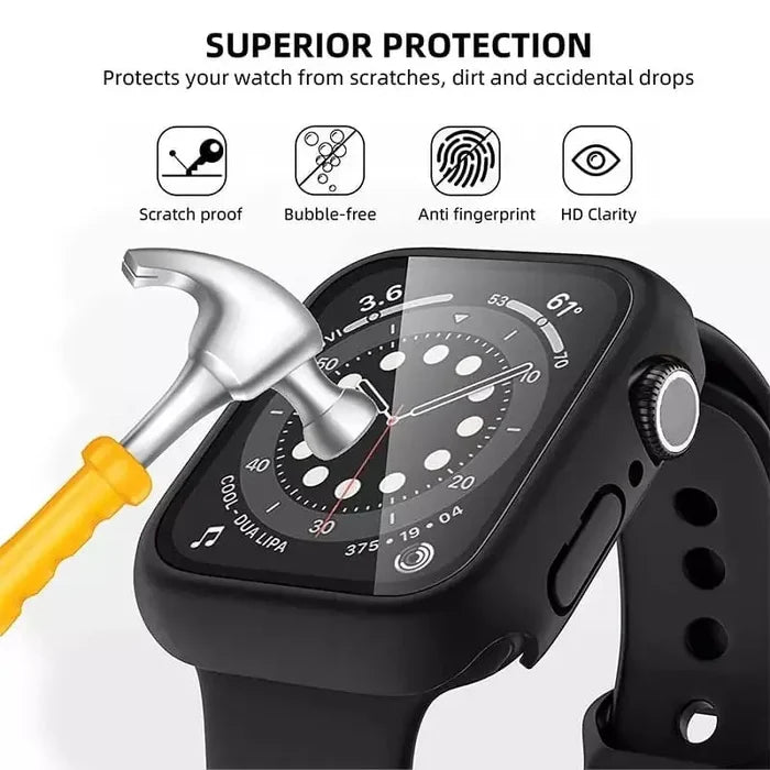 Black Habicare protective case for Apple Watch Series 7 (41mm), made of durable material, shown fitted on the watch.