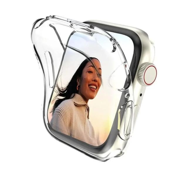 Clear protective case for Apple Watch Series 7 45mm, durable watch case from That Watch Shop, showcasing transparent design with precise fit.