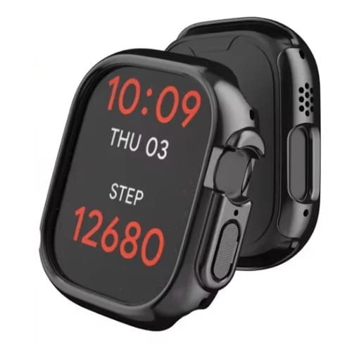 Black protective case for Apple Watch Ultra 2 (49mm), designed to shield the watch from scratches and impacts.