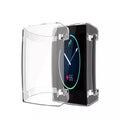 Clear protective watch case for Fitbit Charge 3 and 4, made by That Watch Shop, shown on a smartwatch in the image.