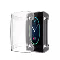Clear protective case for Fitbit Charge 3 and 4 by Habicare, shown fitting snugly around the watch with transparent design.