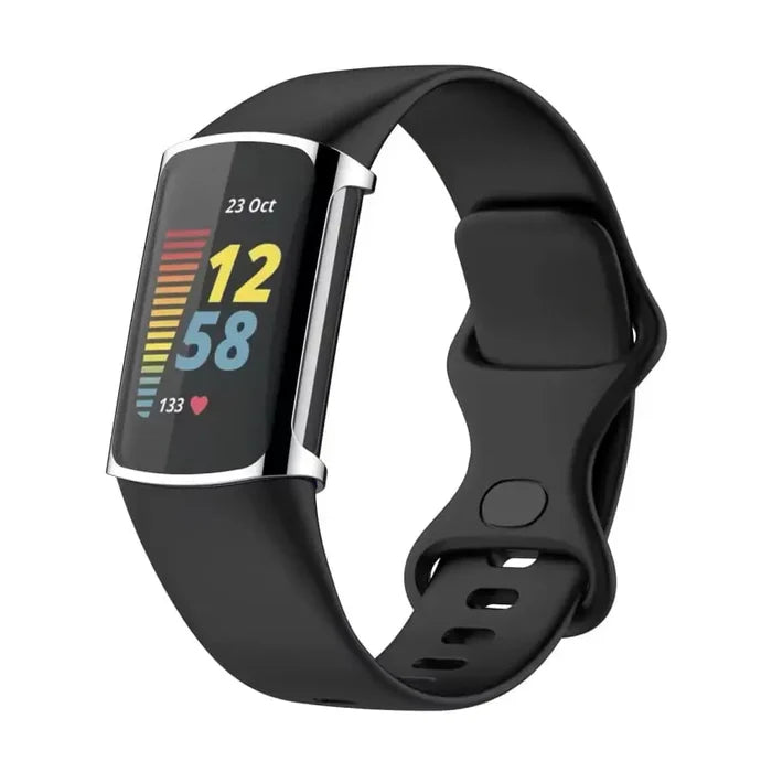 Silver Habicare protective case for Fitbit Charge 6 smartwatch, featuring a durable watch cover with precise fit and stylish design.