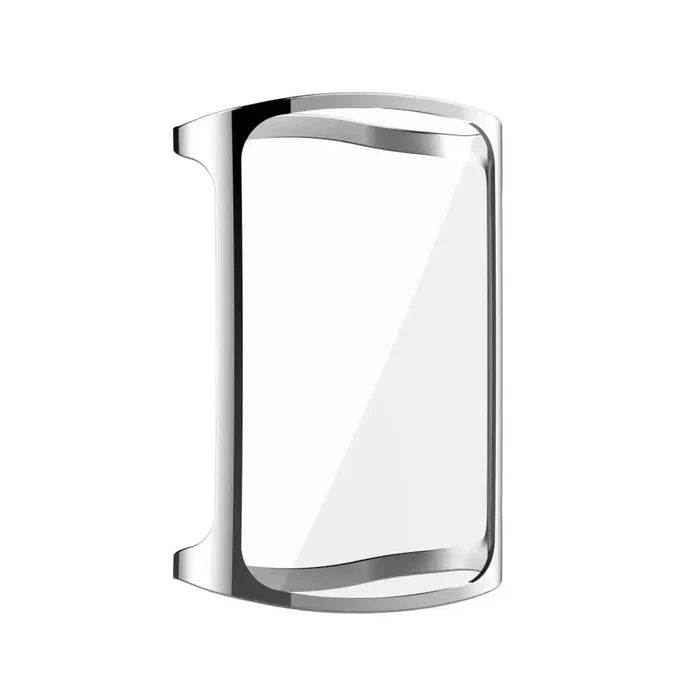 Silver Habicare protective case for Fitbit Charge 6 watch, showing a close-up of the durable, sleek watch cover on the device.