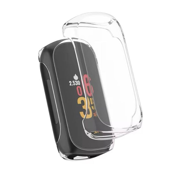 Clear protective watch case for Fitbit Inspire 2, transparent plastic cover designed by That Watch Shop for durability and protection.