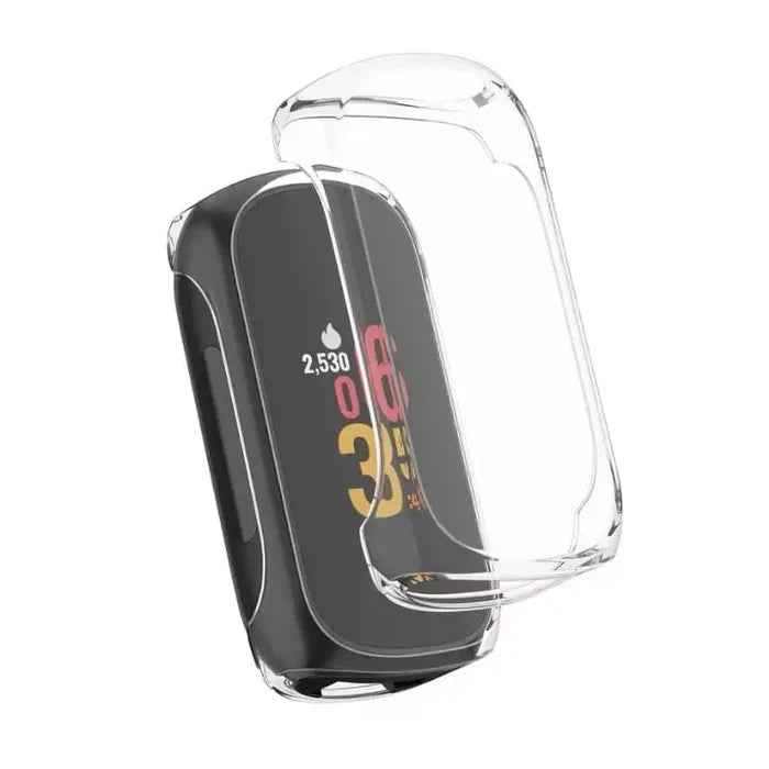 Clear Habicare protective case for Fitbit Inspire 2 watch, showcasing a transparent cover that shields the device.