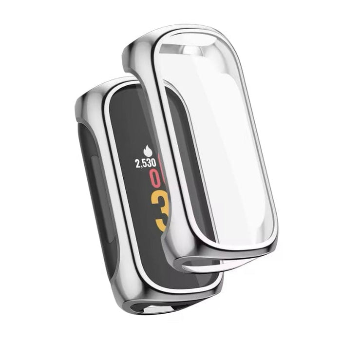Silver protective case for Fitbit Inspire 2 fitness tracker, durable watch case by That Watch Shop.
