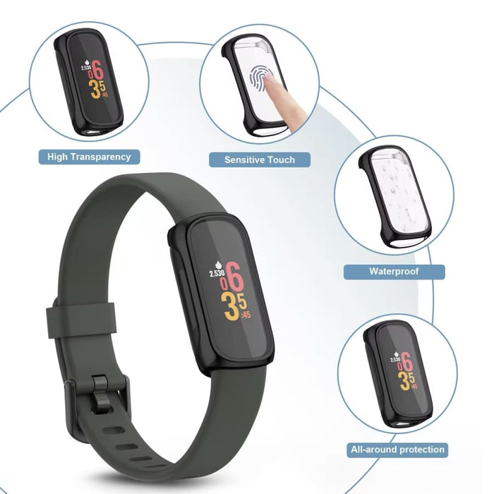Silver protective case for Fitbit Inspire 2 fitness tracker, made by That Watch Shop, shown on the device in the image.