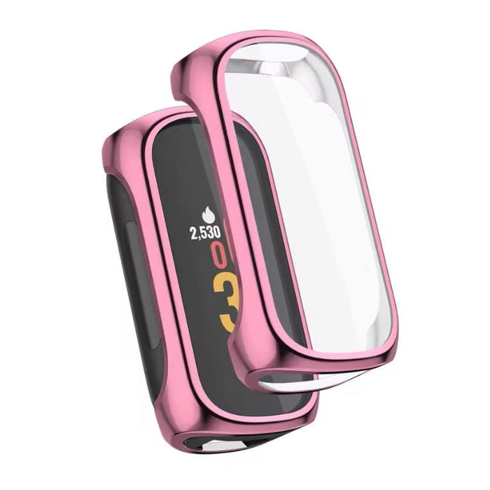 Pink protective case for Fitbit Inspire 3 fitness tracker, made by That Watch Shop, offering durable watch protection.