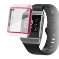 Pink Habicare protective case for Fitbit Ionic smartwatch, snug fit with durable cover and easy access to buttons and screen.