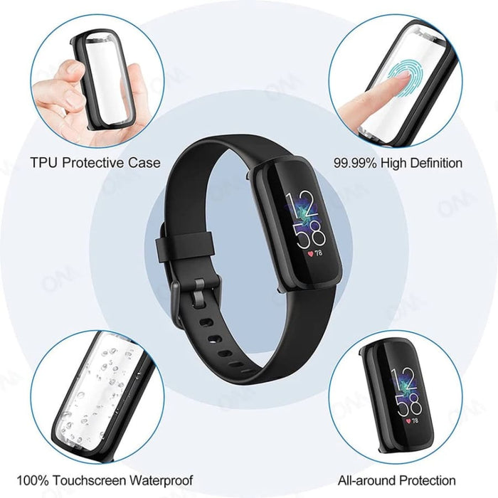Clear protective watch case for Fitbit Luxe by That Watch Shop, designed to safeguard the device with a transparent cover.