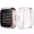 Clear Habicare protective case for Fitbit Versa 1 watch, showing a transparent cover protecting the device.