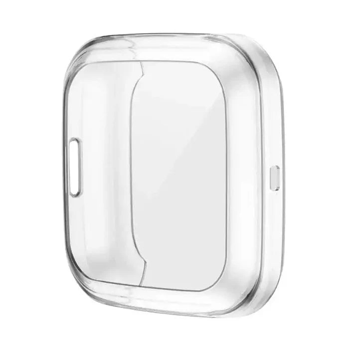 Clear Habicare protective case for Fitbit Versa 1 watch, showing a transparent cover fitting snugly over the device.