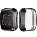 Black protective case for Fitbit Versa 4 smartwatch, designed to shield and enhance the device with durable material.