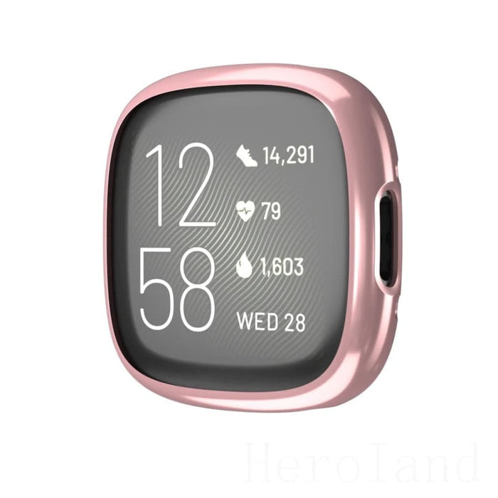 Rosegold protective case for Fitbit Versa 4 smartwatch, designed to shield and enhance the watch's appearance.