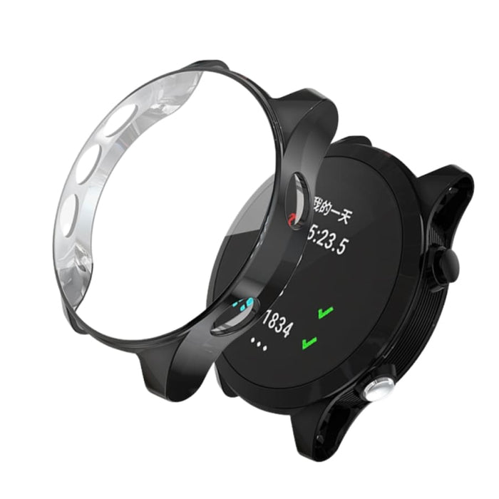 Black protective case for Garmin 245 watch, durable and snug-fitting, designed to shield the watch from scratches and impacts.