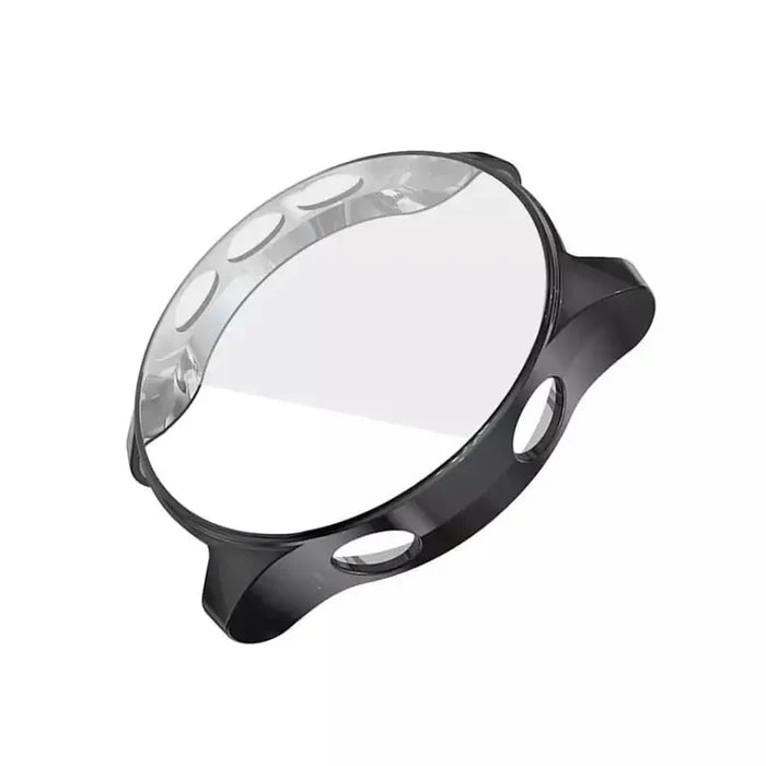 Black Habicare protective case for Garmin 245 watch, showing the durable cover fitting snugly around the smartwatch.