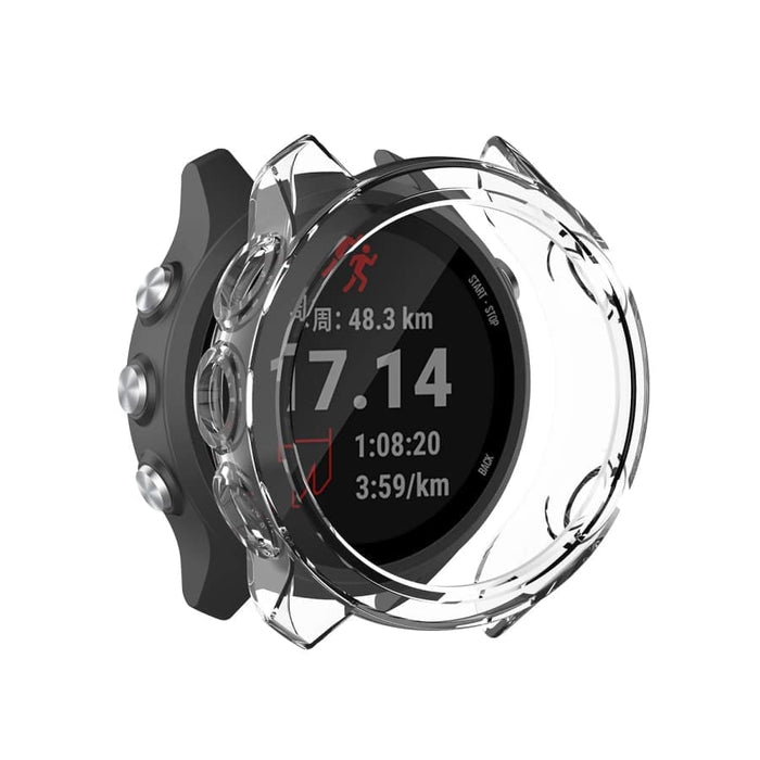 Clear protective case for Garmin Forerunner 245 watch, showing a transparent cover fitting snugly on the watch face and sides.