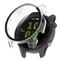Clear protective case for Garmin 255 smartwatch, made by That Watch Shop, shown fitted on the watch with transparent coverage.