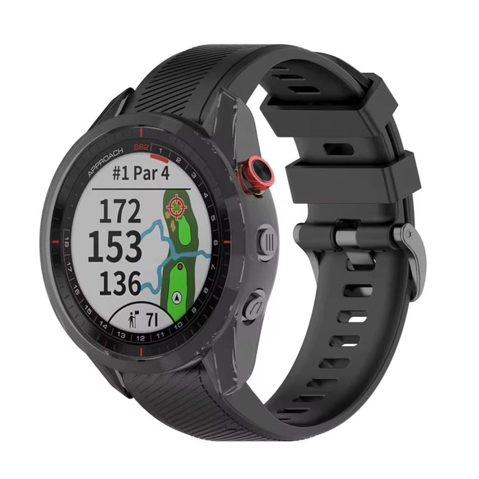 Black protective case for Garmin Approach S62 golf smartwatch, designed to safeguard the device from scratches and impacts.
