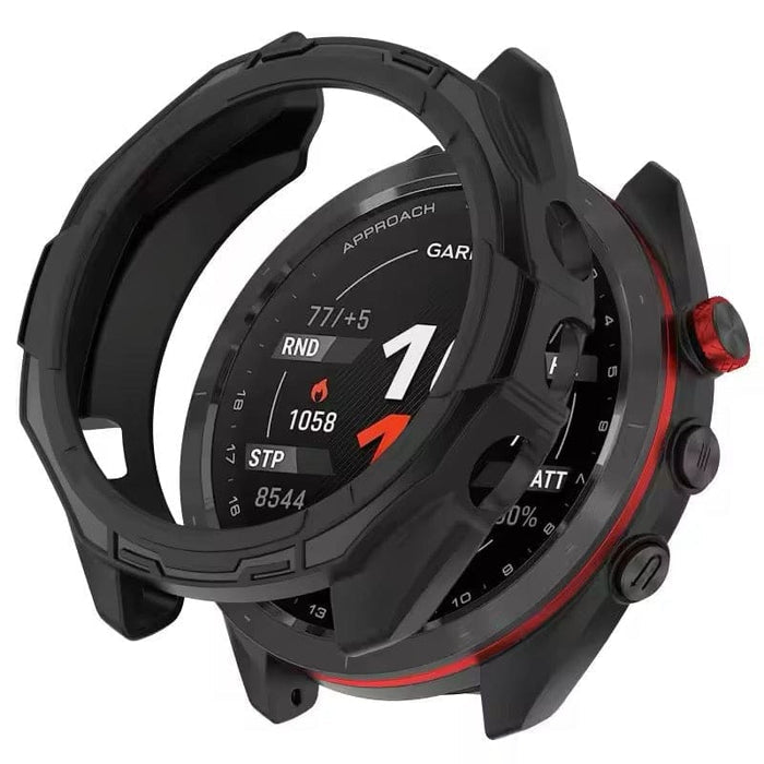 Black protective watch case for Garmin Approach S70 42mm, designed to safeguard the smartwatch from scratches and impacts.