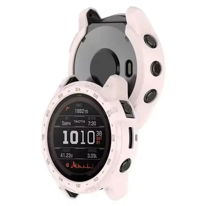 Light pink Habicare protective case for Garmin Enduro 2 watch, made of durable material, fits snugly around the watch.