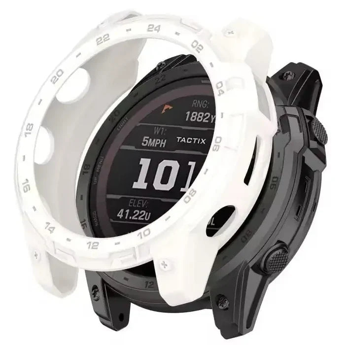 White Habicare protective case for Garmin Enduro 2 watch, providing durable coverage and protection.