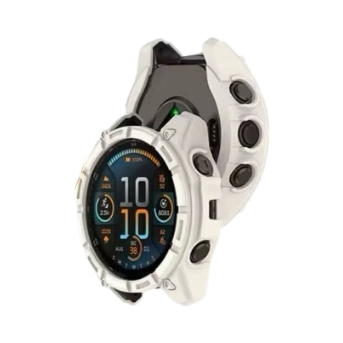 White protective watch case for Garmin Enduro 3, designed to shield the smartwatch from scratches and impacts.