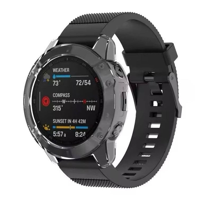Clear protective case for Garmin Enduro smartwatch, designed to shield the watch from bumps and scratches.