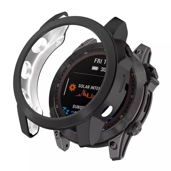 Black Habicare protective case for Garmin epix Pro (Gen 2) 42mm smartwatch, offering durable protection and stylish design.