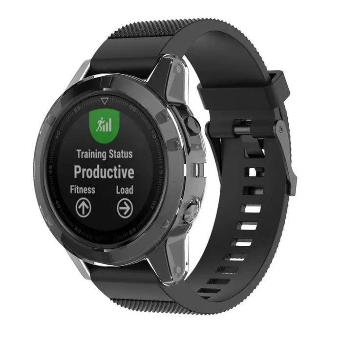 Clear protective case for Garmin fenix 5S Series watch by Habicare, showcasing a transparent cover on a smartwatch.