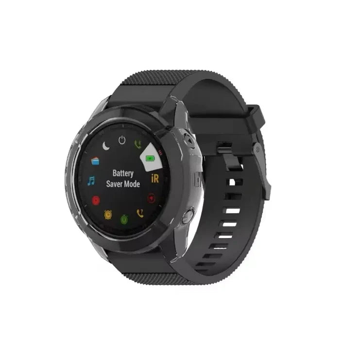 Black Habicare protective watch case for Garmin fenix 6 and 6 Pro series, providing durable coverage for smartwatch protection.