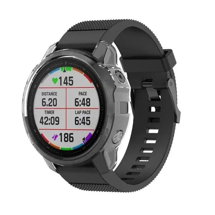 Clear protective case for Garmin fenix 6S and 6S Pro series watch, designed by Habicare, showing the transparent watch cover.