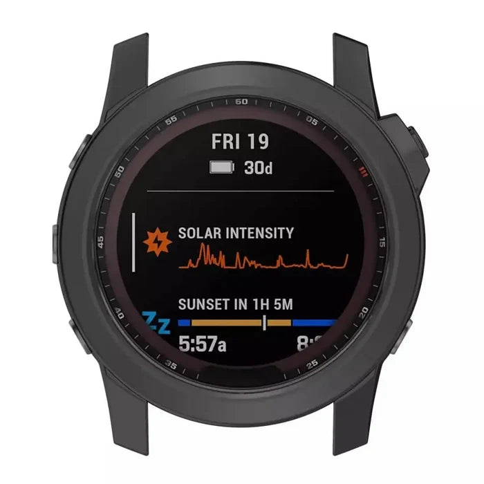 Black Habicare protective watch case for Garmin fenix 7 and 7 Pro series, designed to safeguard the smartwatch.