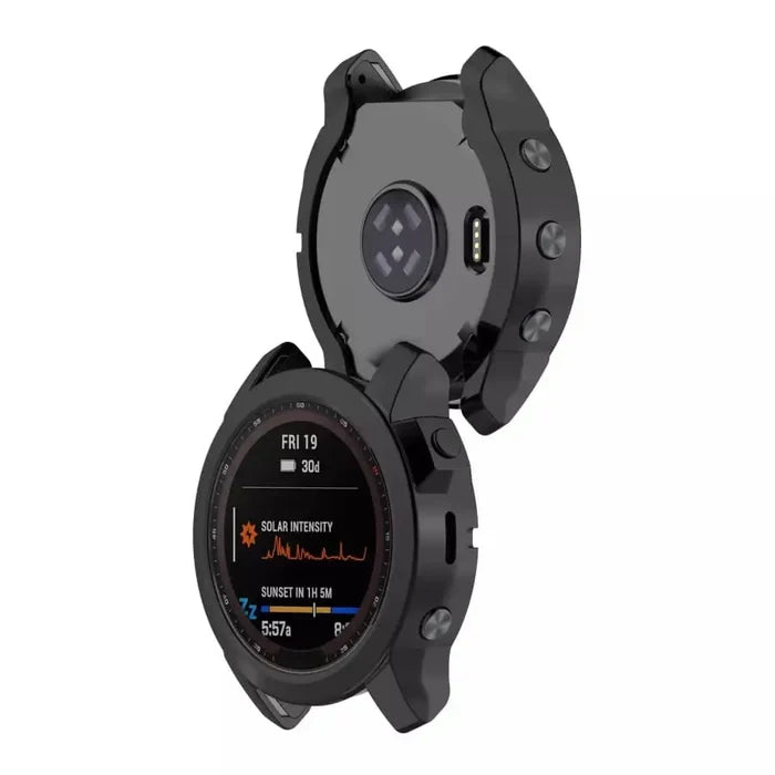 Black Habicare protective case for Garmin Fenix 7 and 7 Pro series watch, designed to shield and secure the smartwatch.