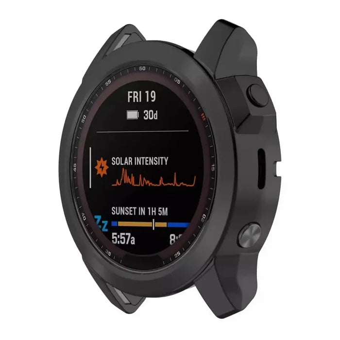 Black Habicare protective watch case for Garmin fenix 7S and 7S Pro series, designed to shield and protect the watch.