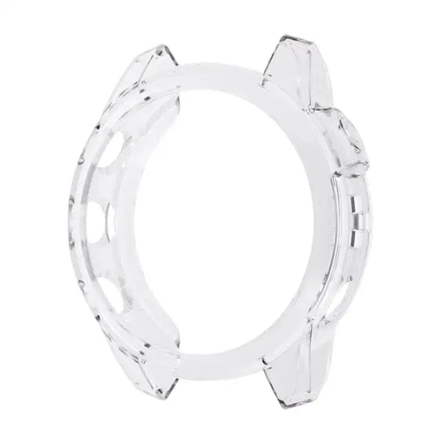 Clear protective case for Garmin fenix 7S and 7S Pro series watch by Habicare, shown fitted on the watch.