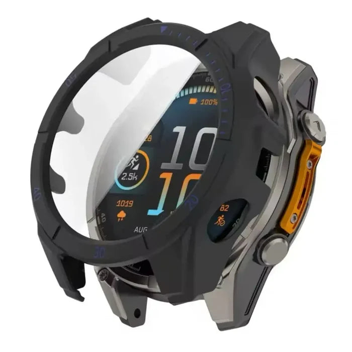Black Habicare protective watch case for Garmin fenix 8 43mm series, providing durable protection for the smartwatch.