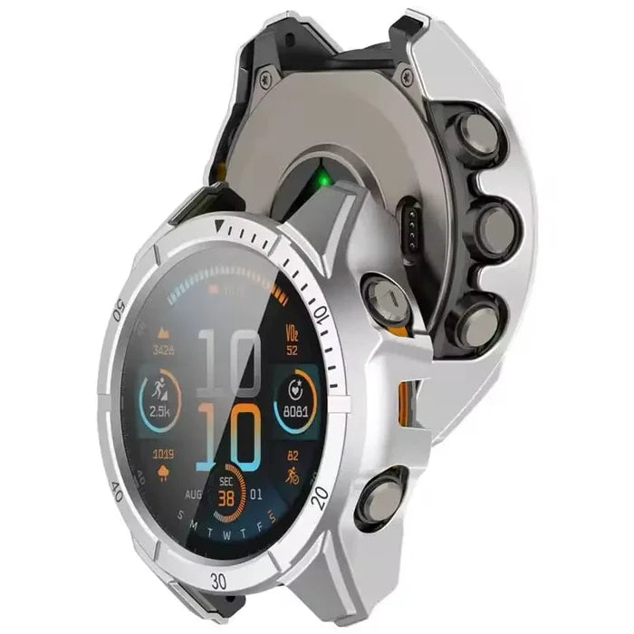 Silver protective watch case for Garmin Fenix 8 43mm series by Habicare, designed to safeguard the watch.