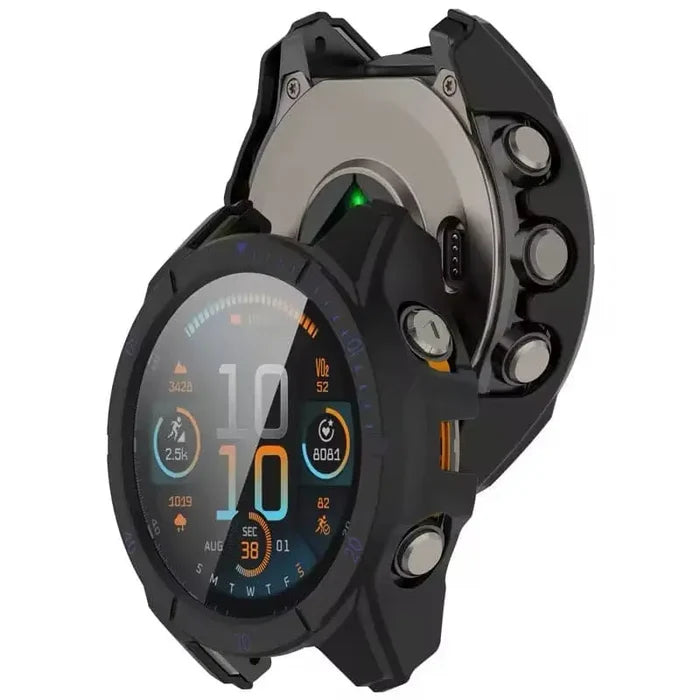 Black Habicare protective case for Garmin fenix E 47mm series watch, offering durable protection for the watch face and body.