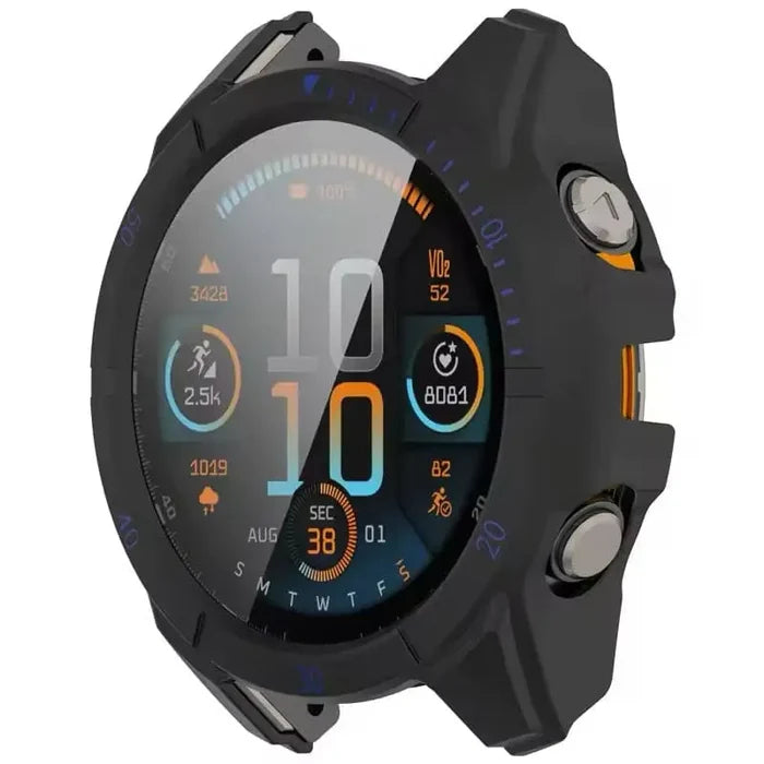 Black Habicare protective watch case for Garmin fenix E 47mm series, designed to safeguard the watch with durable coverage.