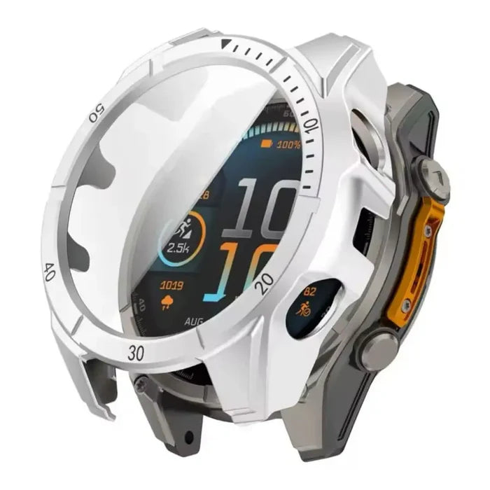 Silver protective case for Garmin fenix E 47mm series watch by Habicare, designed to shield and enhance the watch's durability.