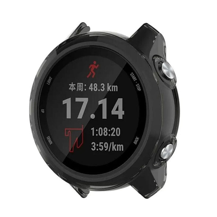 Black Smoke protective watch case for Garmin Forerunner 245 series, designed to shield and enhance the watch's appearance.