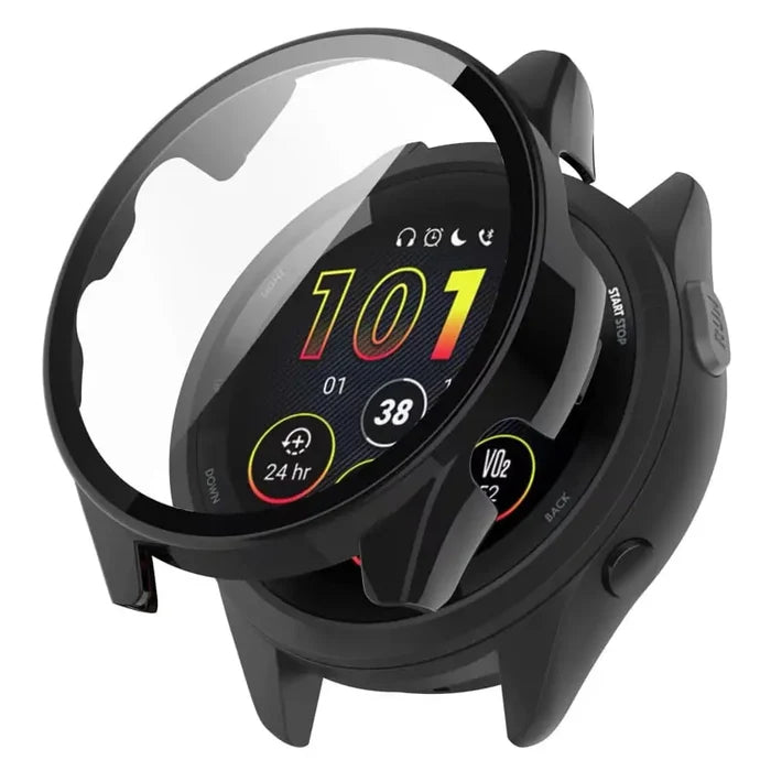 Black Habicare protective case for Garmin Forerunner 265S watch, offering durable coverage and protection.