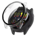 Clear protective case for Garmin Forerunner 265S smartwatch, made by That Watch Shop, shown fitted on the watch.
