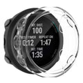 Clear protective case for Garmin Forerunner 45 39mm watch, by Habicare, shown fitted on the smartwatch.