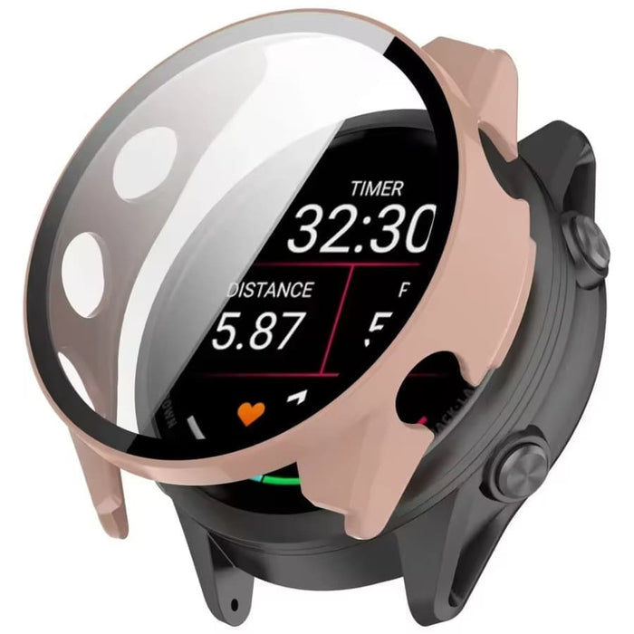 Pink protective watch case for Garmin Forerunner 570 (47mm), made by That Watch Shop, shown on a Garmin smartwatch.